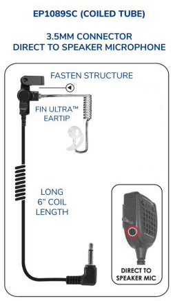 Fox ST Listen Only Coiled Long Tube Earpiece by Earphone Connection EP1089SC